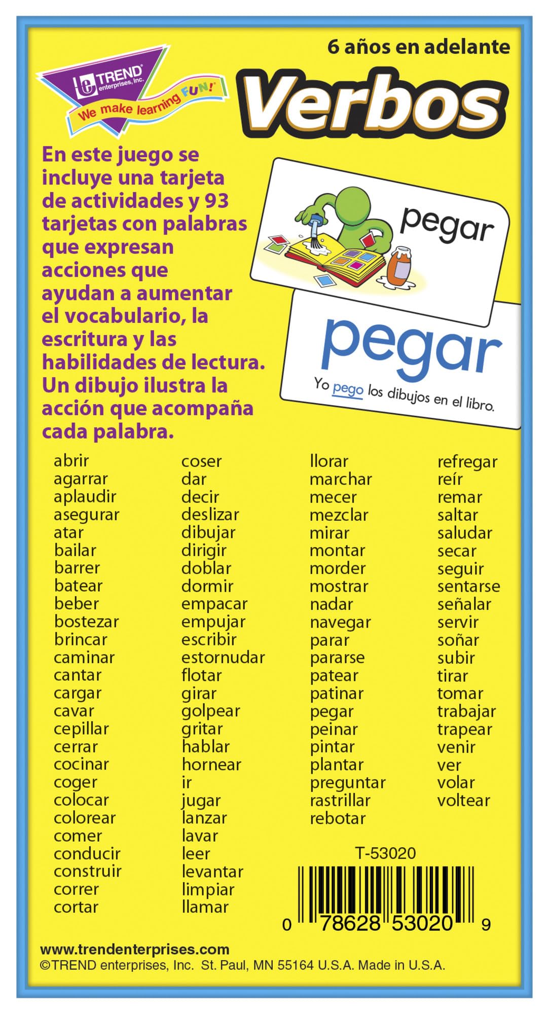Trend Enterprises: Verbos (Spanish Action Words) Skill Drill Flash Cards, Grow Spanish Fluently, Illustraions With Words & Sample Sentence, 94 Cards Included, For Ages 6 And Up