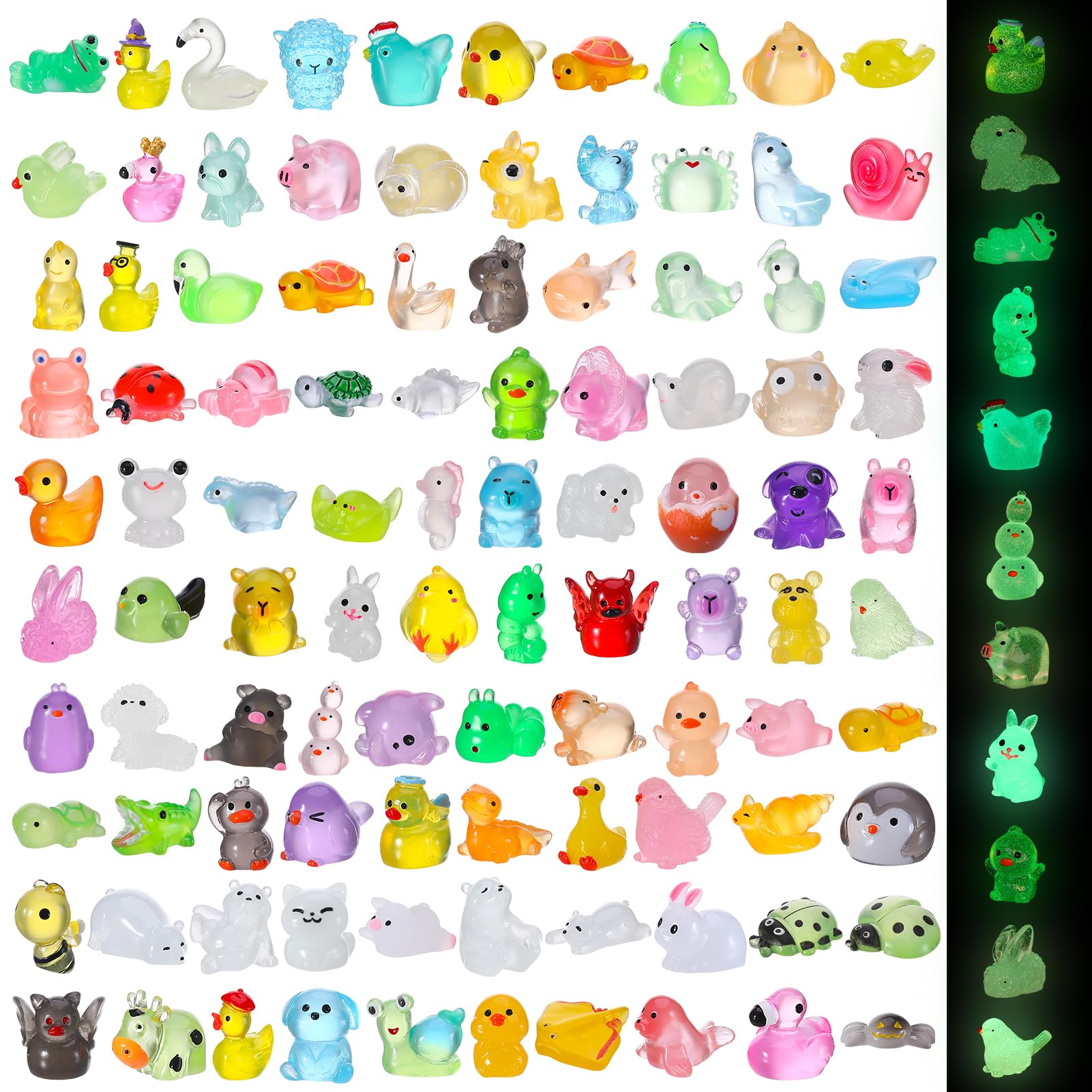 Hoemwarm 100 Pcs Luminous Mini Resin Animals Mini Animals Figures Bulk Glow In The Dark Miniature Figurines For Dollhouse Access