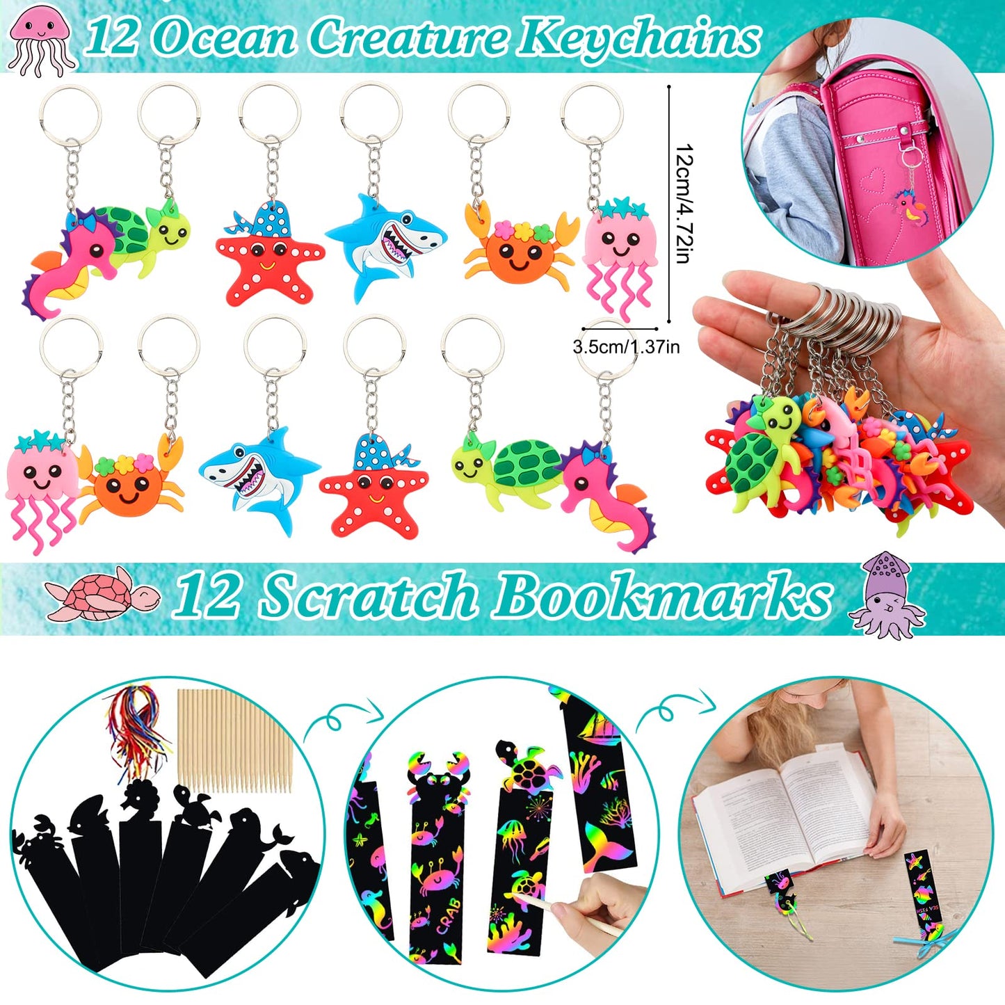 ANPHILE Under Sea Party Favors, 134 Pcs Ocean Birthday Party Supplies - Ocean Sea Animal Toys, Scratch Art Set, Grow In Water An