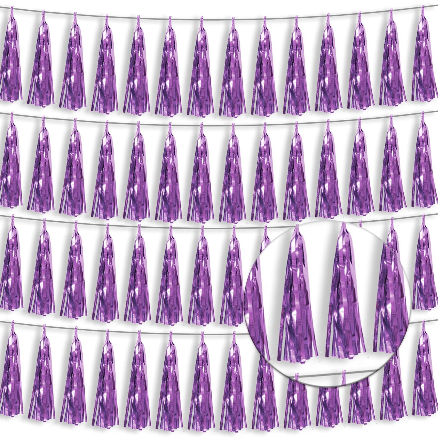 4P Light Purple Foil Fringe Tassel Banner Garland Metallic Tinsel Streamers Wall Hanging Curtain Backdrop Banner for Parade Floa