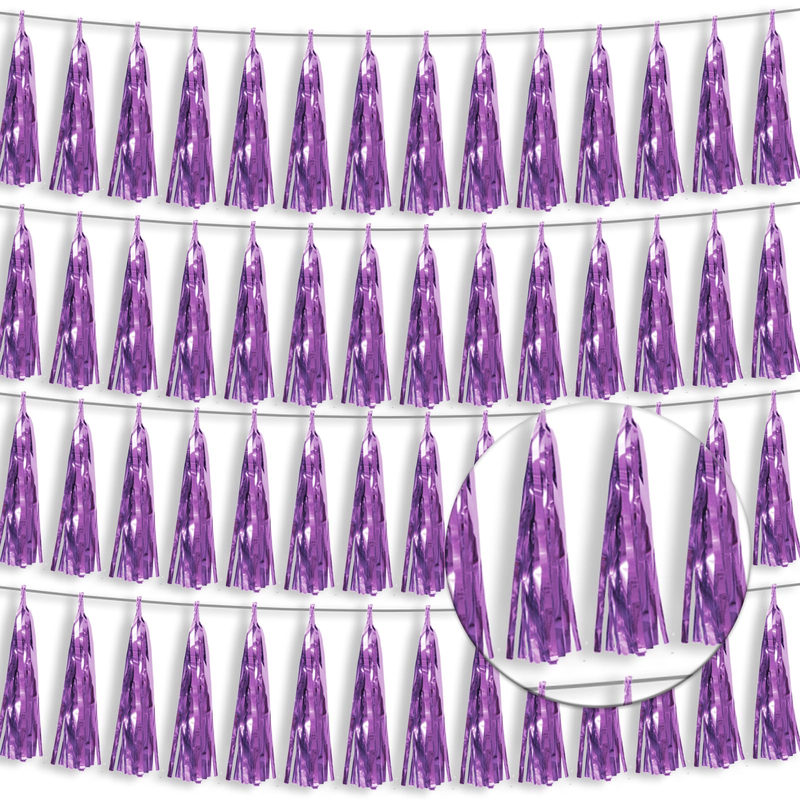 4P Light Purple Foil Fringe Tassel Banner Garland Metallic Tinsel Streamers Wall Hanging Curtain Backdrop Banner for Parade Floa
