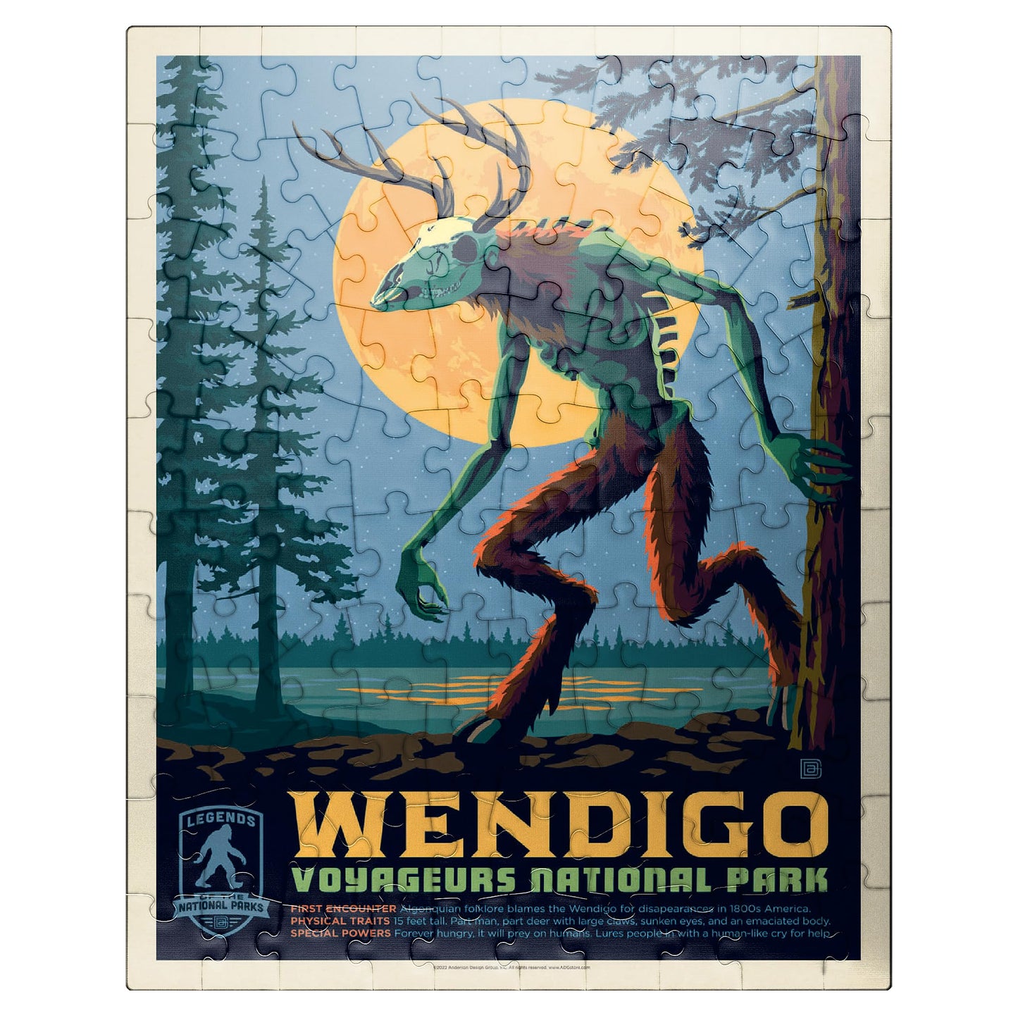 MyPuzzle Legends of The National Parks: Voyageurs' The Wendigo  Vintage Poster - enhanced 100 Piece Jigsaw Puzzle for mature-themeds