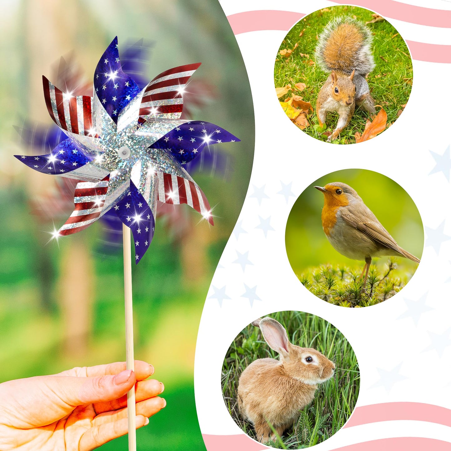 HOOSUN 10 Pcs American Flag Patriotic Pinwheels Fourth of July Decor Outdoor, Garden Wind Spinners Patriotic Decor Independence