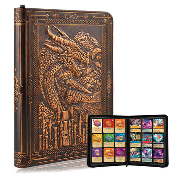 Feidiao 9 Pocket Trading Card Binder 360 Side Loading Pockets Albums With Zipper 3D Pu Leather Embossed Dragon Card Books Collec