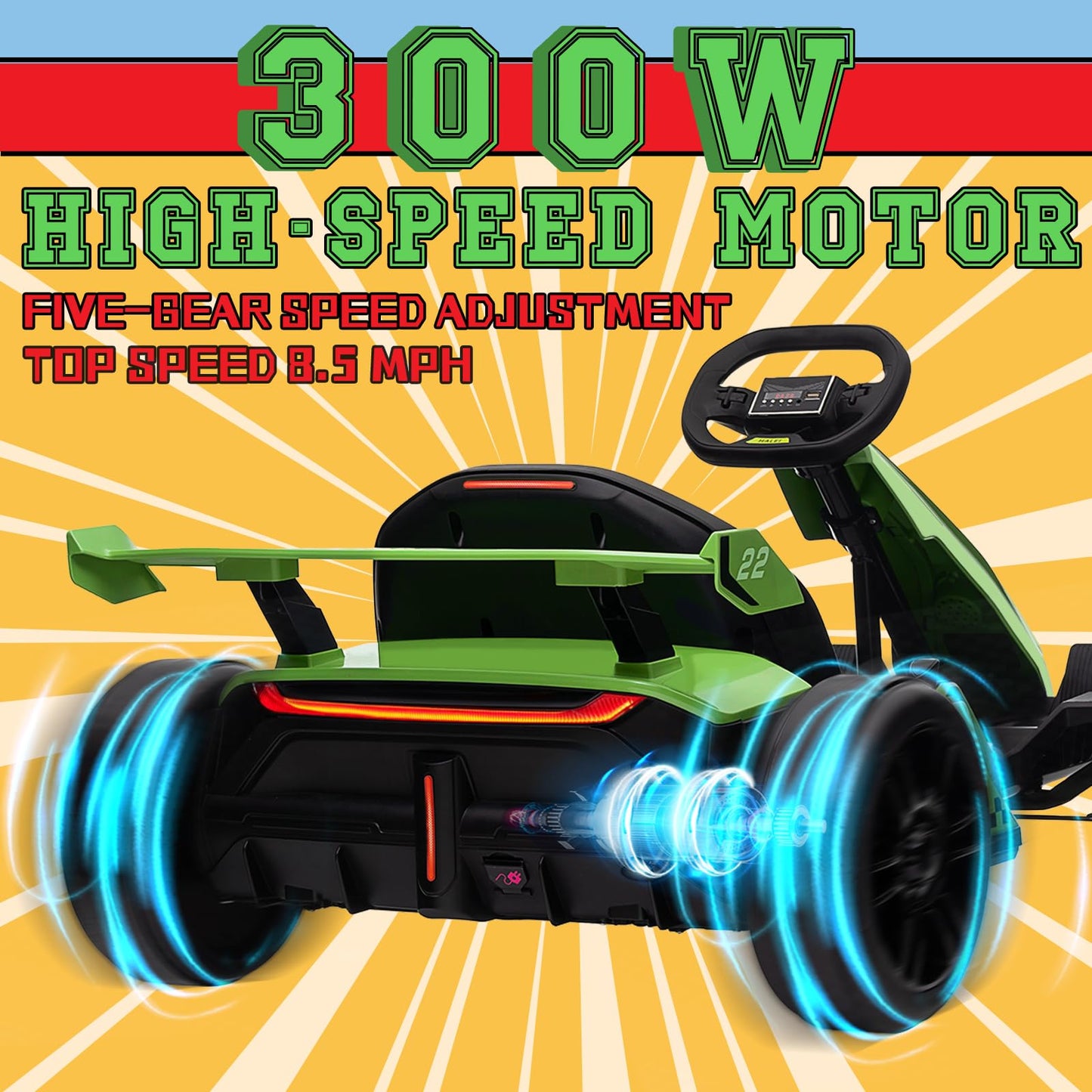 Kerry Yoo Go Kart Electric Drift Kart Car With Adjustable Seat, 24V Outdoor Ride On Toy With 4 Speed Mode, Crazy Cart For Kids 6