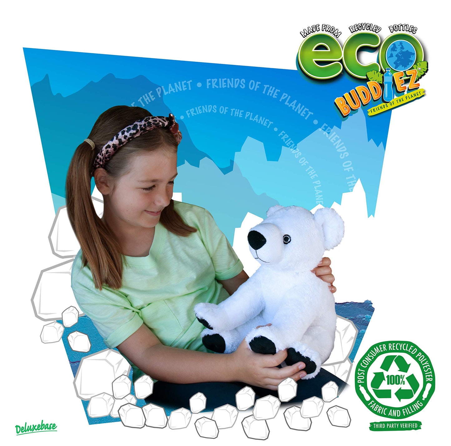 Ecobuddiez - Polar Bear From Deluxebase. 12 Inch Polar Bear Plush Toy. Eco Friendly Child Safe Bear Stuffed Animal Made From Recycled Plastic Bottles.