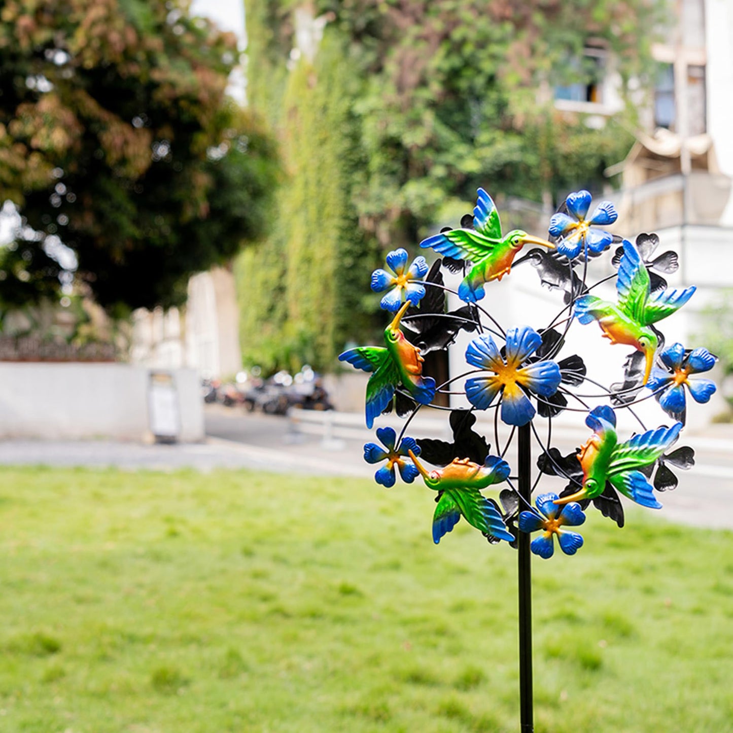 Senflame Double cutting edge Hummingbird Swivel Wind Spinners  Outdoor Garden Spinners 38inch Garden Stakes Dccor  Metal Pinwheels for Yard and Garden
