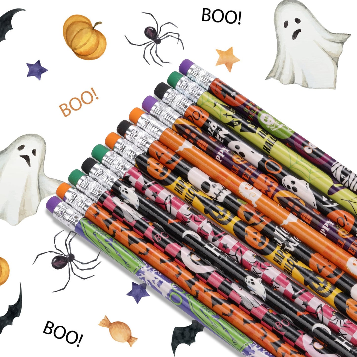 xutengy 72Pcs Halloween Pencils Stationery Party Favors Set, Halloween Themed Pencil Set Gifts Kit for Kids Halloween Party Supp