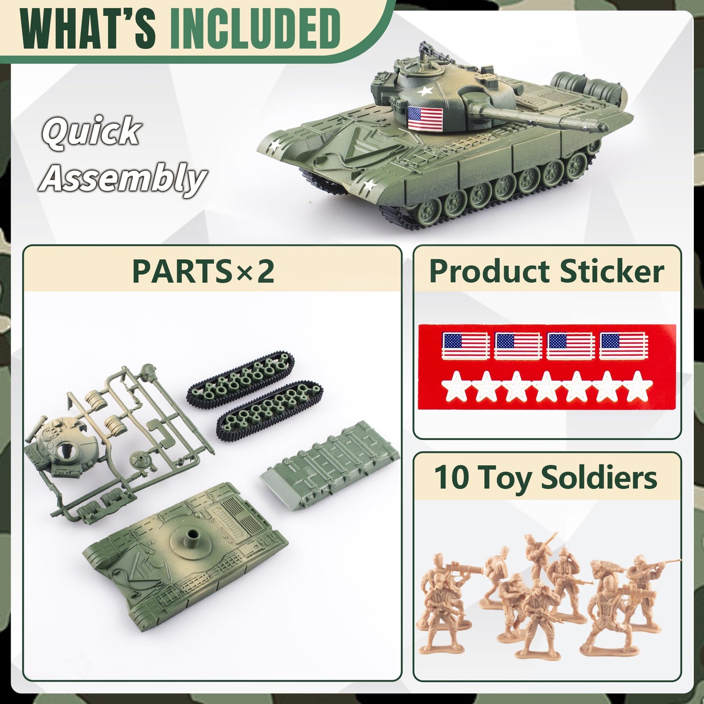 Maozyhomie 1:72 U.S Army Tank And Army Men Military Toys, 2Pc Us Tank-3 Models With 10Pc Toy Soldiers, Olive Drab Green Toys Pla