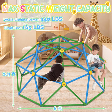 Gardenature 6FT Climbing Dome for Kids, Blue & Green, Galvanized Steel, ASTM Approved, Indoor/Outdoor Jungle Gym, Supports 440 Lbs