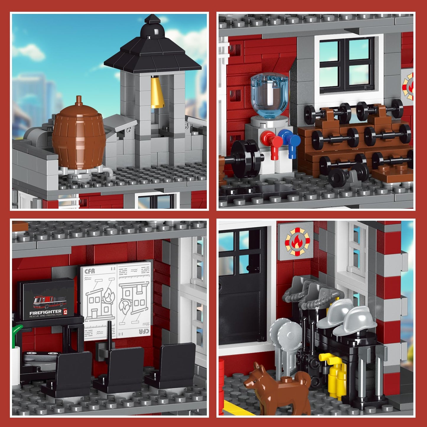 HSANHE City Fire Rescue Building Set, 1823 PCS, Small, Red, Compatible with Lego