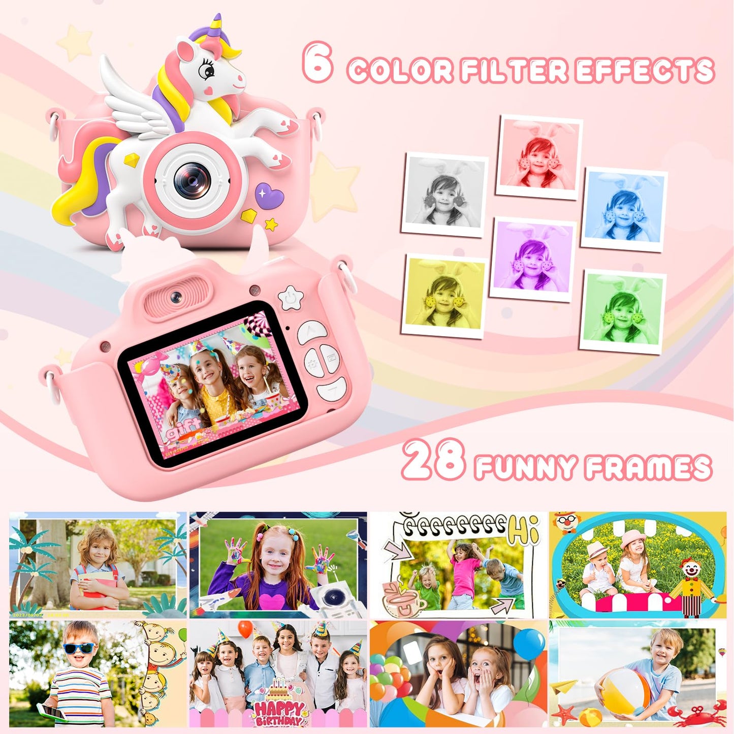 Kids Camera Toys Digital Camera For Girls Boys, Christmas Birthday Gifts For Kids Age 3-12, Selfie 1080P Hd Video Digital Camera For 3 4 5 6 7 8 9 10 Year Old Girls With 32Gb Tf Card