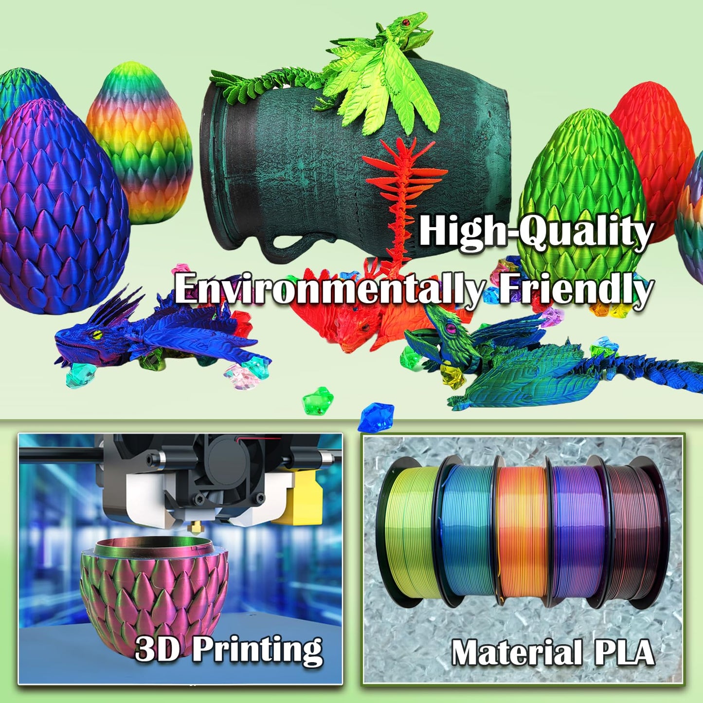 Dynamic 3D Printed Dragon Eggs With Dragon Inside,Wings Movable Feathered Wyvern ,Full Articulated Crystal Flying Fidget Archaeo