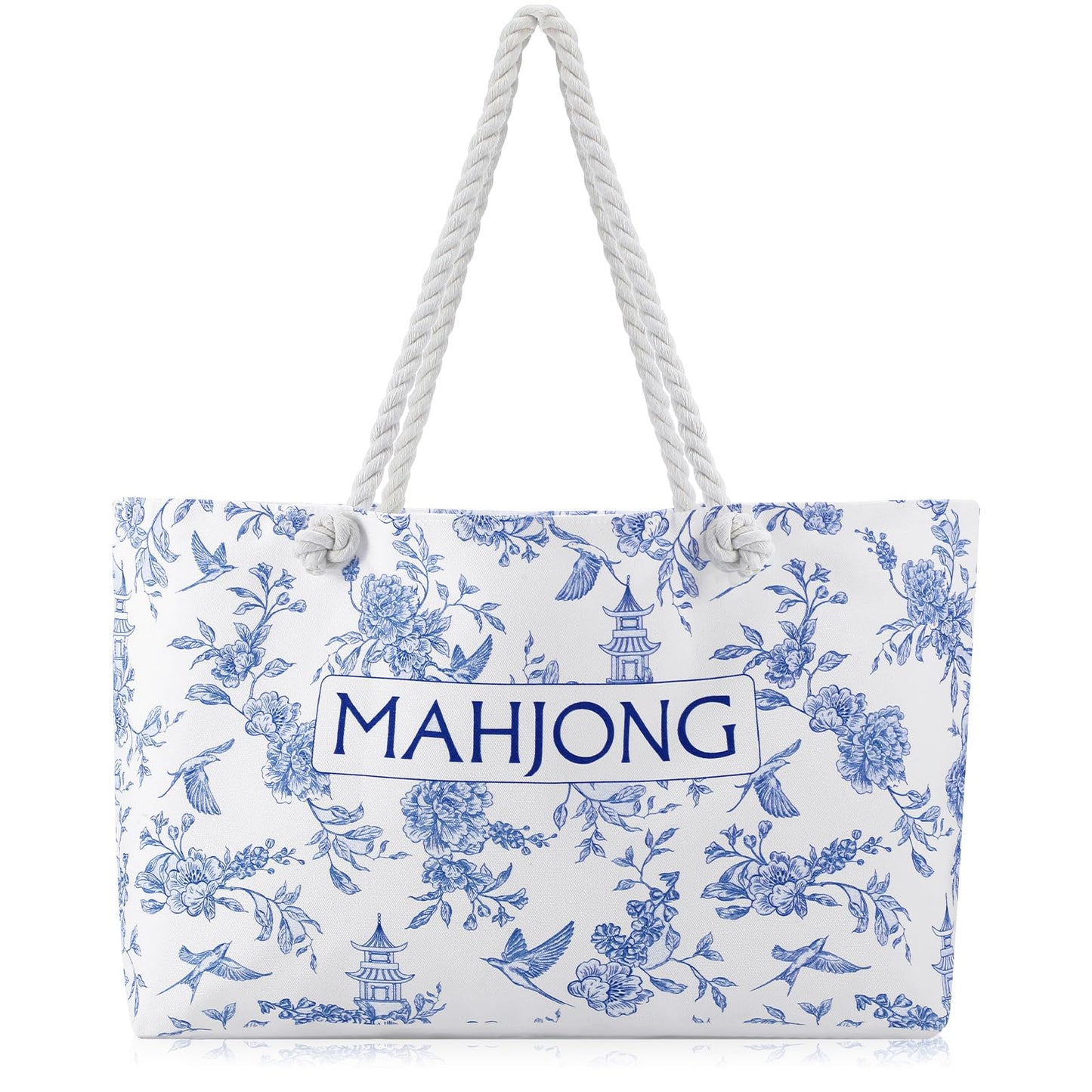 Sunnymove Empty Mahjong Tote Bag Mahjong Canvas Bag 24.0 x 13.0 x 4.7 Inch Chinoiserie Empty Canvas Tote with Handle Thickened B
