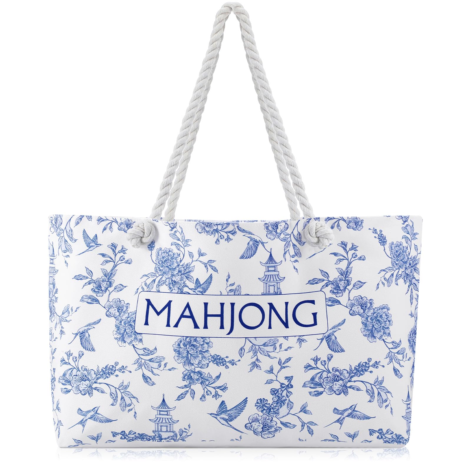 Sunnymove Empty Mahjong Tote Bag Mahjong Canvas Bag 24.0 x 13.0 x 4.7 Inch Chinoiserie Empty Canvas Tote with Handle Thickened B