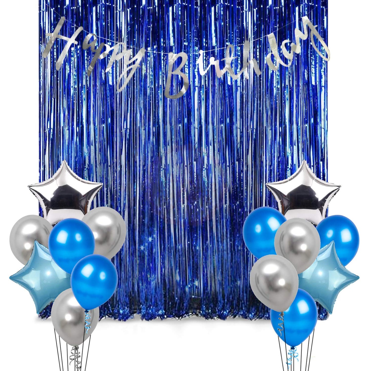 Party Propz 17Pcs Blue And Silver Birthday Decoration Items | Birthday Balloons For Decorations | Happy Birthday Banner(Cardstoc