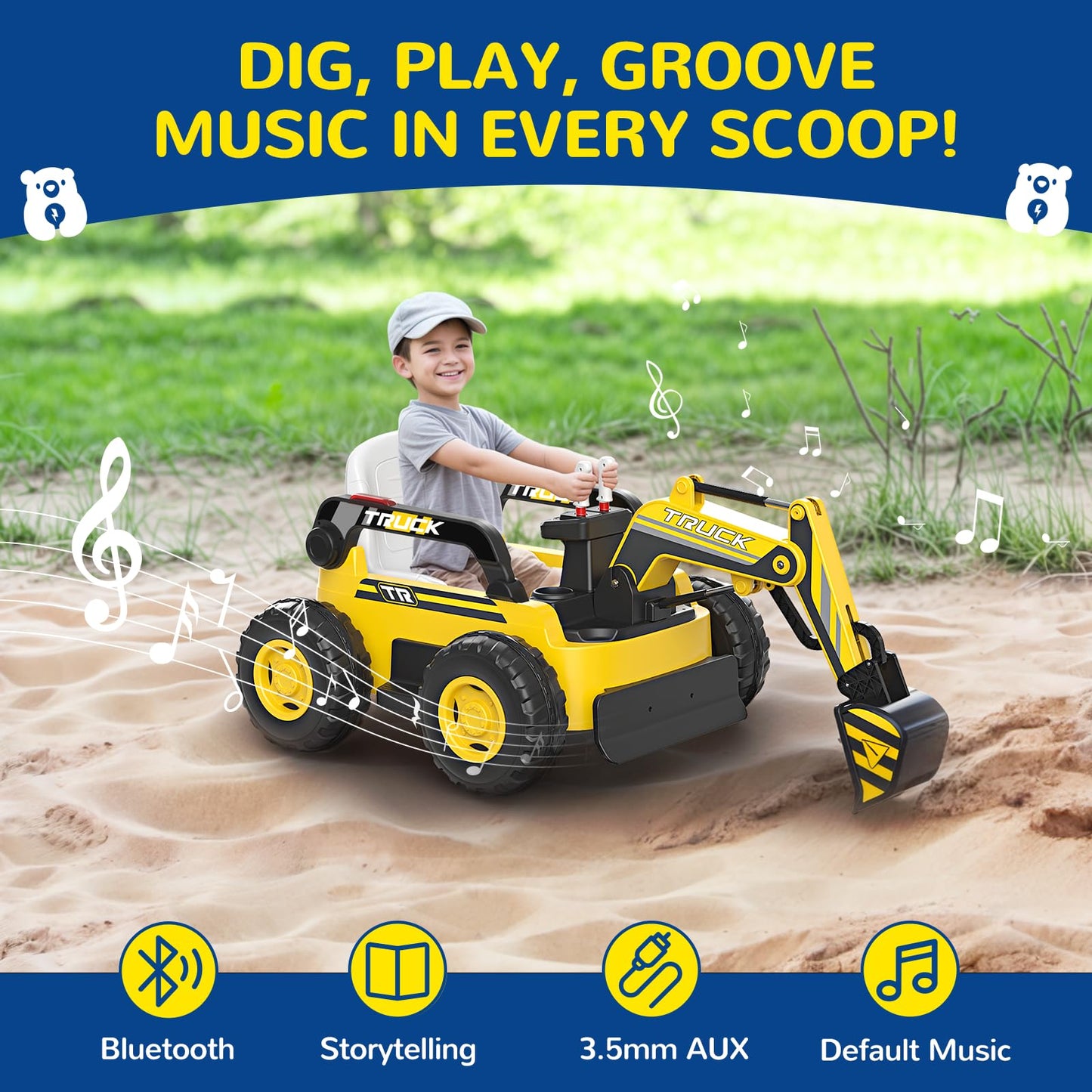 Ligiant N9 Ride On Excavator, 4Wd Ride On Car W/Fully Electric Digging Arm, 4X75W Motor For All-Terrain, 12V 10Ah Large Battery,