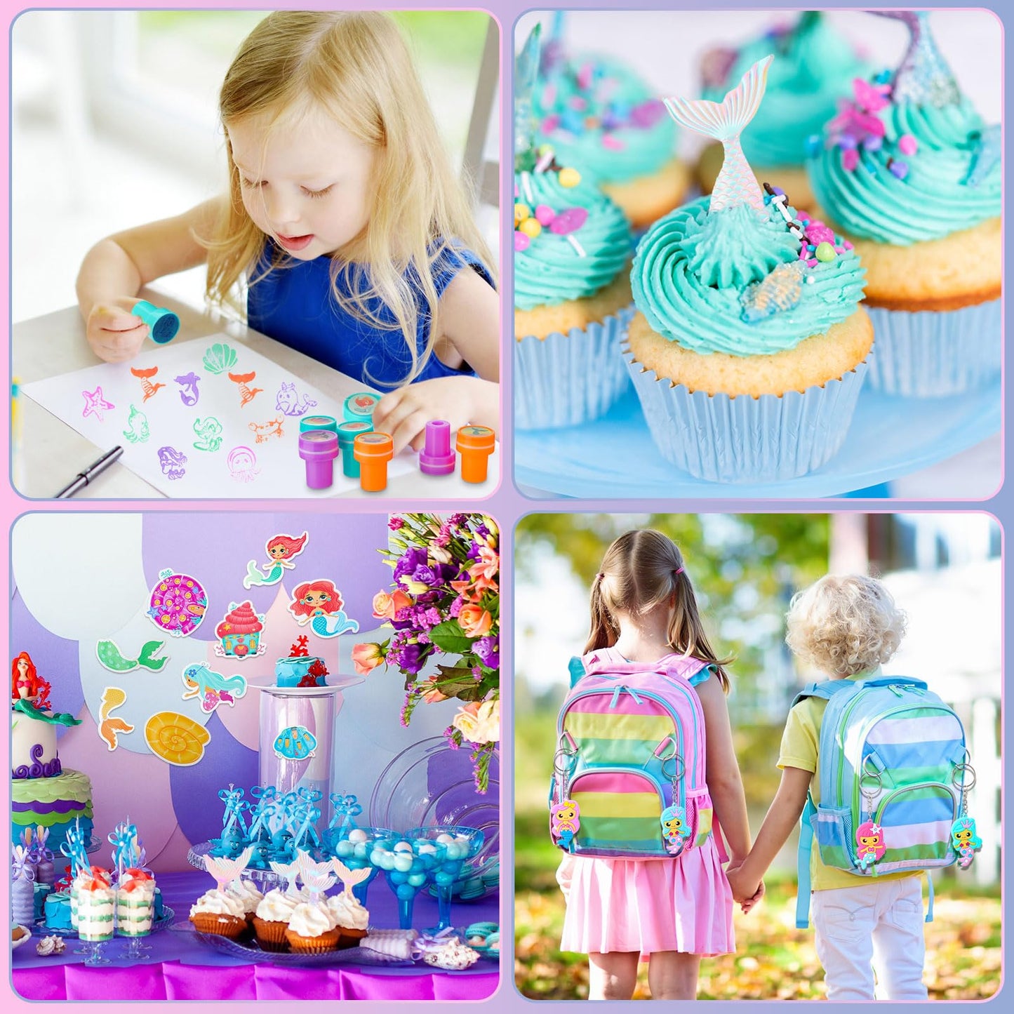 Qilery 267 Pcs Mermaid Party Unicorn Party Dinosaur Party Shark Party Favors Includes Plastic Cup with Lid Straw Keychain Bracel