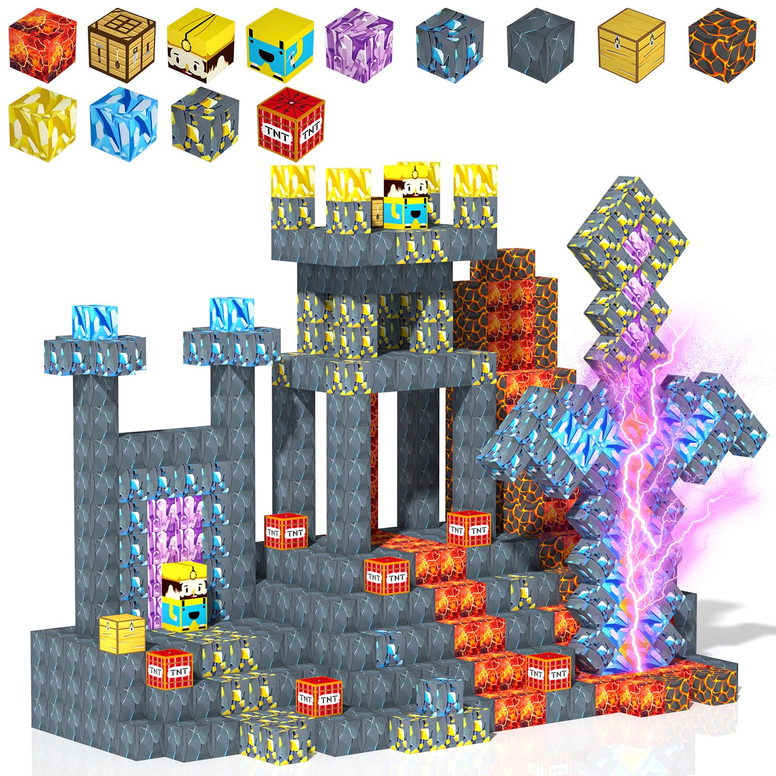 180PCS Magnetic Building Blocks for Kids - 0.8 Pixel Art Magnetic Cubes for Boys Ages 3 4 5 6 7 8-12  decorative replica blade Portal Magnet Block Set  STEM Sensory Educational Toys Ideal Birthday