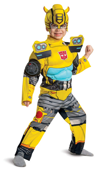 Disguise Bumblebee Costume, Toddlers Muscle Transformer Costumes For Boys, Padded Character Jumpsuit, Toddler Size Small (2T) Yellow (104909S)