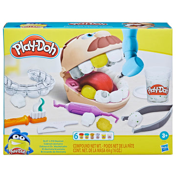 Play-Doh Drill 'N Fill Dentist Toy For Kids 3 Years And Up With Cavity And Metallic Colored Modeling Compound, 10 Tools, 8 Total Cans, 2 Ounces Each, Non-Toxic, Assorted Colors