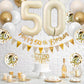 50Th Birthday Decorations Sand White Gold,50Th Birthday Balloons Beige Gold,Happy 50Th Birthday Banner With Cake Toppers Number