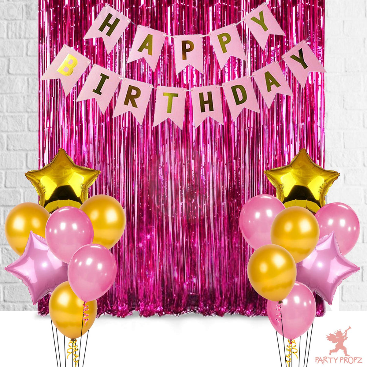 Party Propz 17Pcs Happy Birthday Foil Curtain, Banner (Cardstock) And Balloons Decoration Items Combo For Birthday Supplies For 