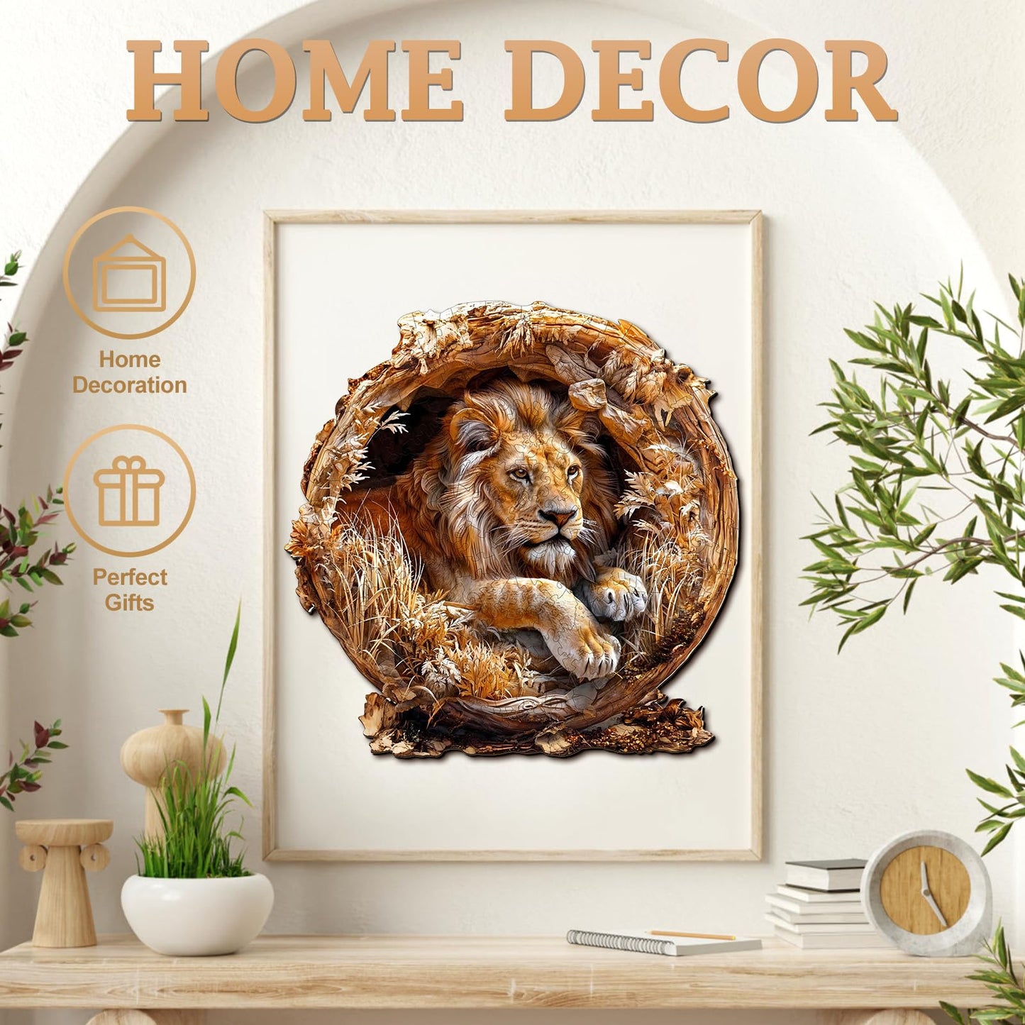 Wooden Puzzles for mature-themeds  3D Vision Effect Lion King Wooden Jigsaw Puzzles 575 PCS Unique Shape Advanced Wood Puzzle mature-themed  3D Effect Flat Puzzle Birthday Gifts Family Game (XL-17.3 * 17.3in)
