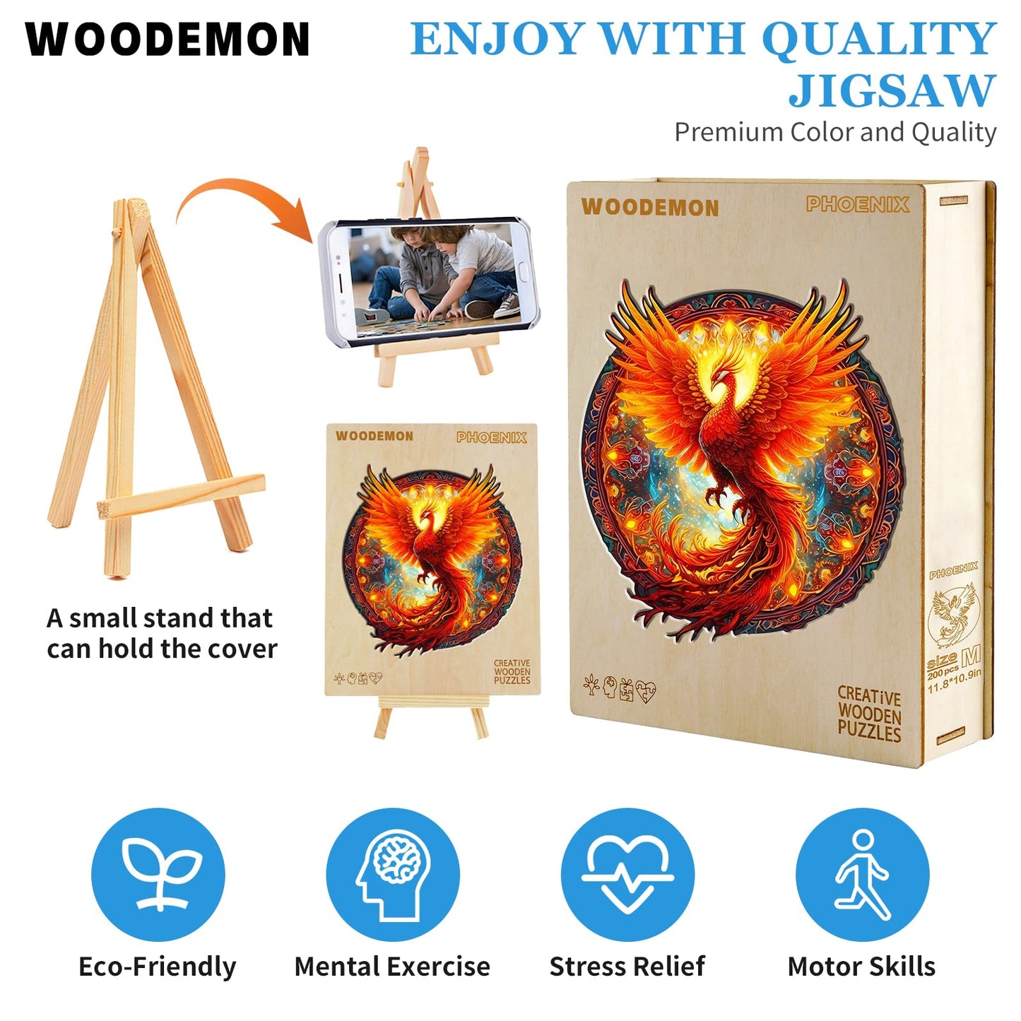 Woodemon Wooden Puzzles For Adults, 290Pcs Phoenix Wooden Jigsaw Puzzles Kids, (L-14.9 * 13.8In) Unique Shaped Animal Wood Puzzles Adults, Xmas Christmas Puzzles Birthday Gifts Family Games