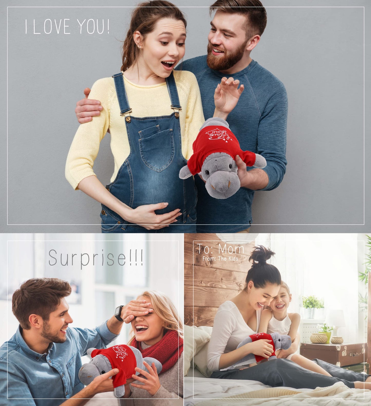 DolliBu I Love You Valentine Plush Wild Grey Manatee - Cute Soft Cuddly Stuffed Animal with Red Heart Shirt for Valentines Day  Birthday Present  Anniversary  Romantic Date - 15 Inches