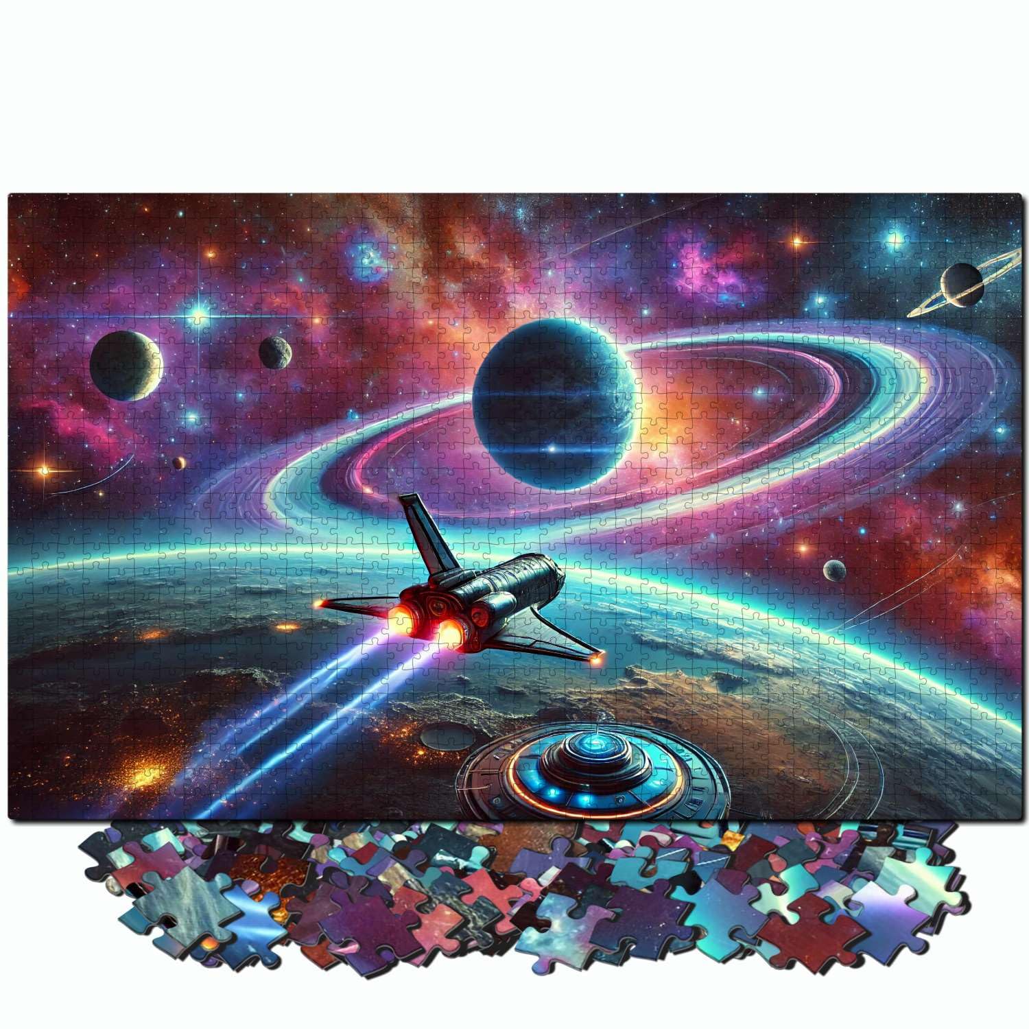 Jigsaw Puzzles for mature-themeds 1000 Pieces - Challenging Colorful and Unique with Large Poster - Letters on Back - AI Art - Rompecabezas para mature-themedos - Gifts for mature-themed  Couples  Teens (Space Exploration)