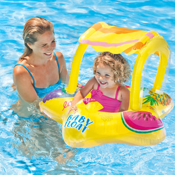 Intex 56573Ep Outdoor Swimming Pool Inflatable Comfortable Shaded Canopy Starfish Lounger Baby Toddler Float Safety Raft, Yellow