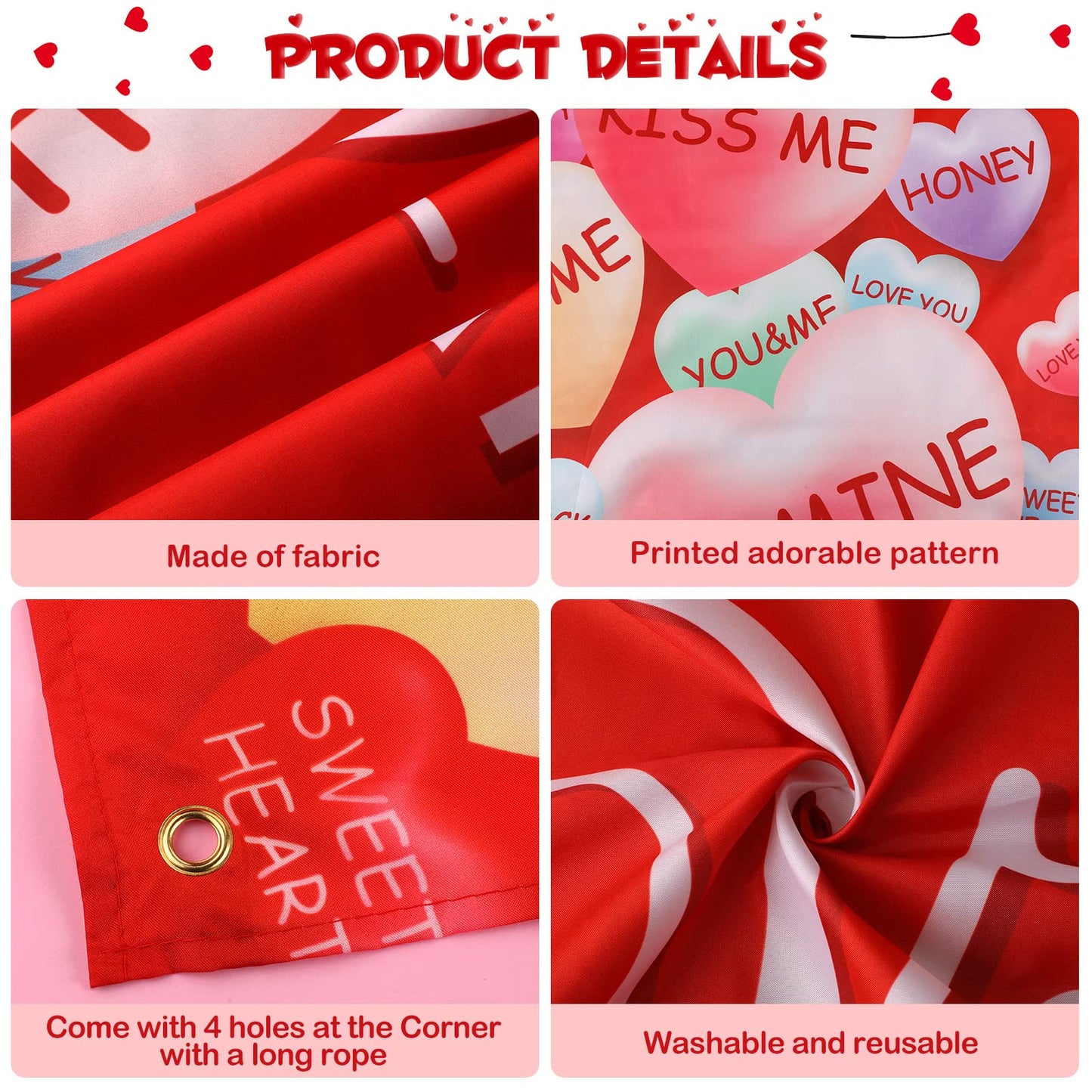 Extra Large Happy Valentines Day Backdrop Banner 73 x 43.3 Inch Conversation Heart Romantic Love Background Valentines Backdrops