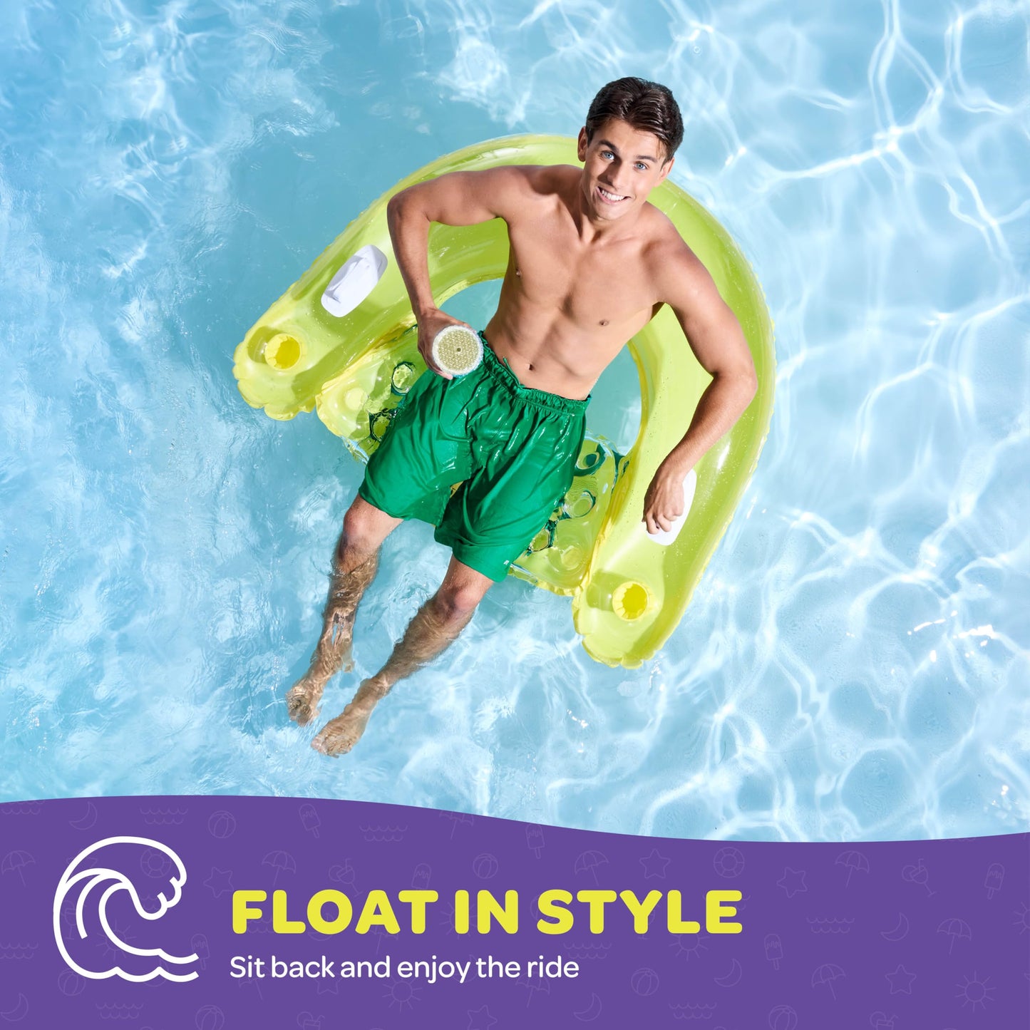 Pool Floats Adult [Set Of 2] Inflatable Chair Floats With Cup Holders & Handles - Happy Colorful Pool Floaties - Pool Float Come