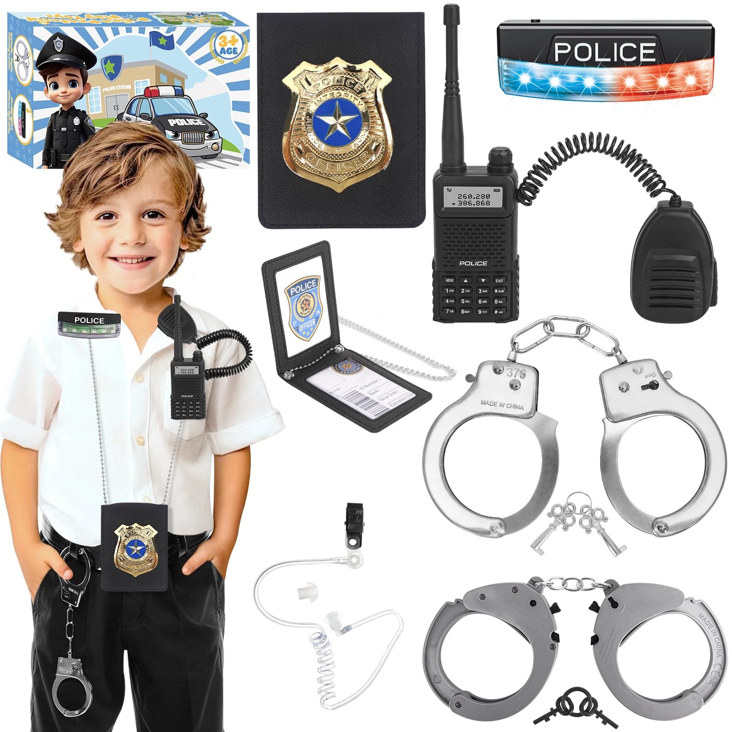 Ivenrxiu Police Toys, Police Pretend Play Toys For Dress Up, Role Play Set With Police Accessories, Handcuffs, Warning Light, Po