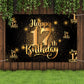 Happy 17Th Birthday Backdrop Banner Step And Repeat 17 Years Old Background Decorations For Women Men Her Him Photography Party Supplies Glitter Black Gold