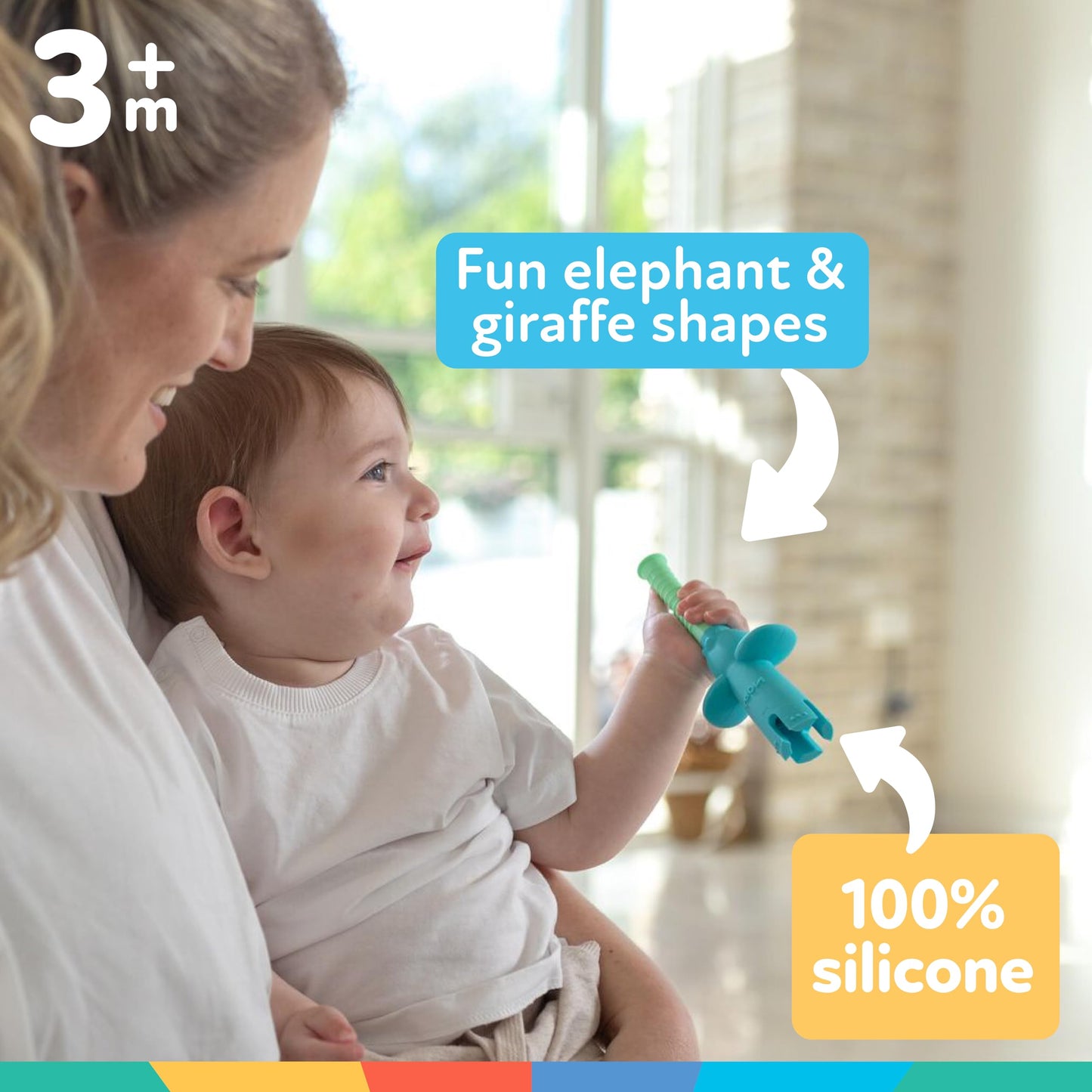 Nuby Tube Teether - (2-Pack) Baby Teething Toy - 3+ Months - Elephant and Giraffe