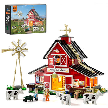 Funwhole Farm Cow-Barn Lighting Building-Bricks Set - Farm Life Cow Barn House Collection Led Light Building Construction Set 1368 Pcs For Adults And Teen
