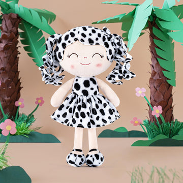 Gloveleya Baby Dolls Soft Snuggly First Baby Girl Gifts Plush Doll With Light Skin & White Spots Dress 12 Inches Animal Series