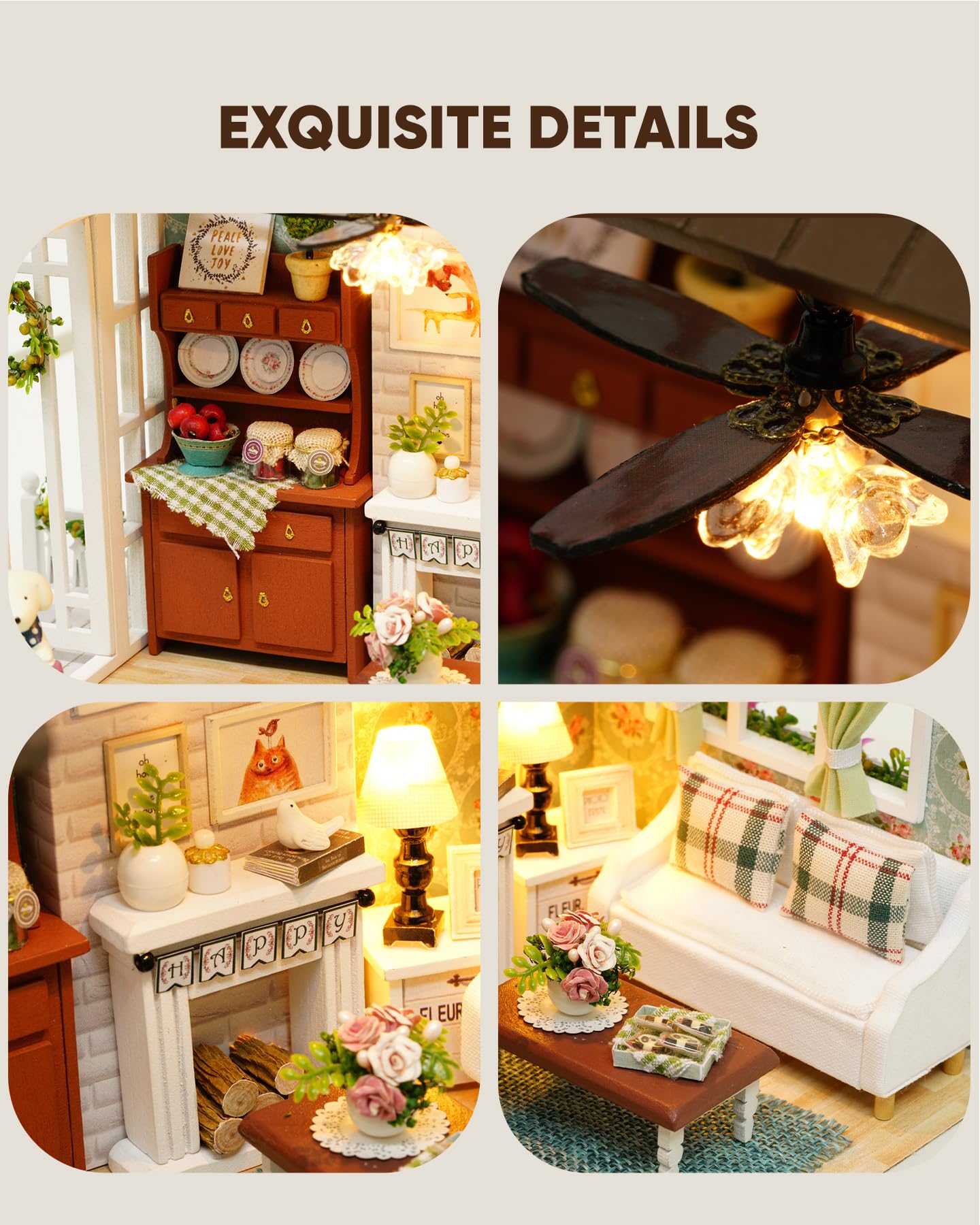 DIY Miniature House Kit  DIY Dollhouse Kit for mature-themeds to Build  Mini House Kit with LED  Mayberry Street Miniatures  Ideal Gifts for Birthday  Valentine Christmas(Happy Times)
