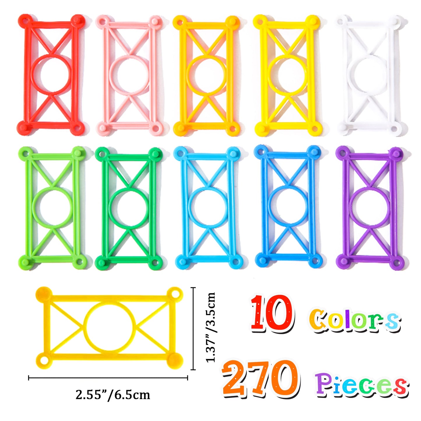 Rainbow Toyfrog Snap-N-Twist Building Blocks - 270 Piece Set Of Flexible Interlocking Math Manipulatives - Open Ended Stem Toys For 5 To 12 Year Old Boys & Girls - Indoor Recess Games For Classroom