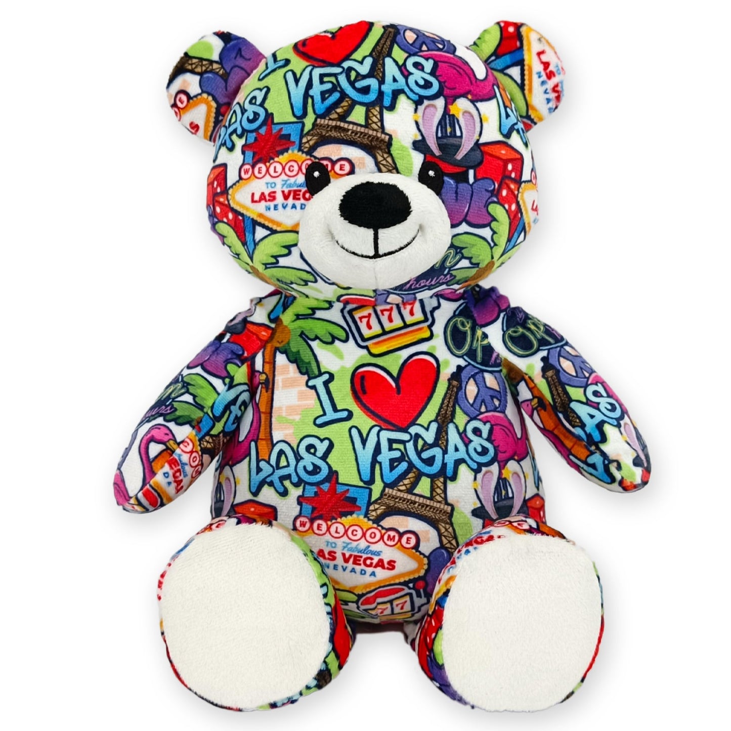 PLUSHOLOGY I Love Las Vegas Graffiti Teddy Bear Eco Friendly Stuffed Animal; Cuddly Soft Velboa Plush Animal for Kids 3 Years Old to mature-themeds; Child-Safe Embroidered Face Details (10 Tall When Seated)