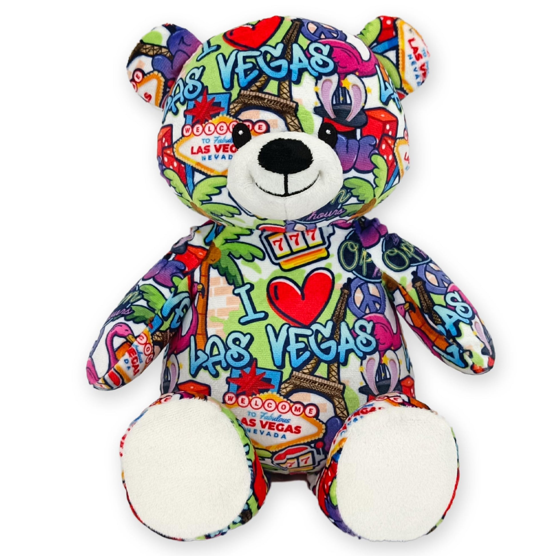 PLUSHOLOGY I Love Las Vegas Graffiti Teddy Bear Eco Friendly Stuffed Animal; Cuddly Soft Velboa Plush Animal for Kids 3 Years Old to mature-themeds; Child-Safe Embroidered Face Details (10 Tall When Seated)