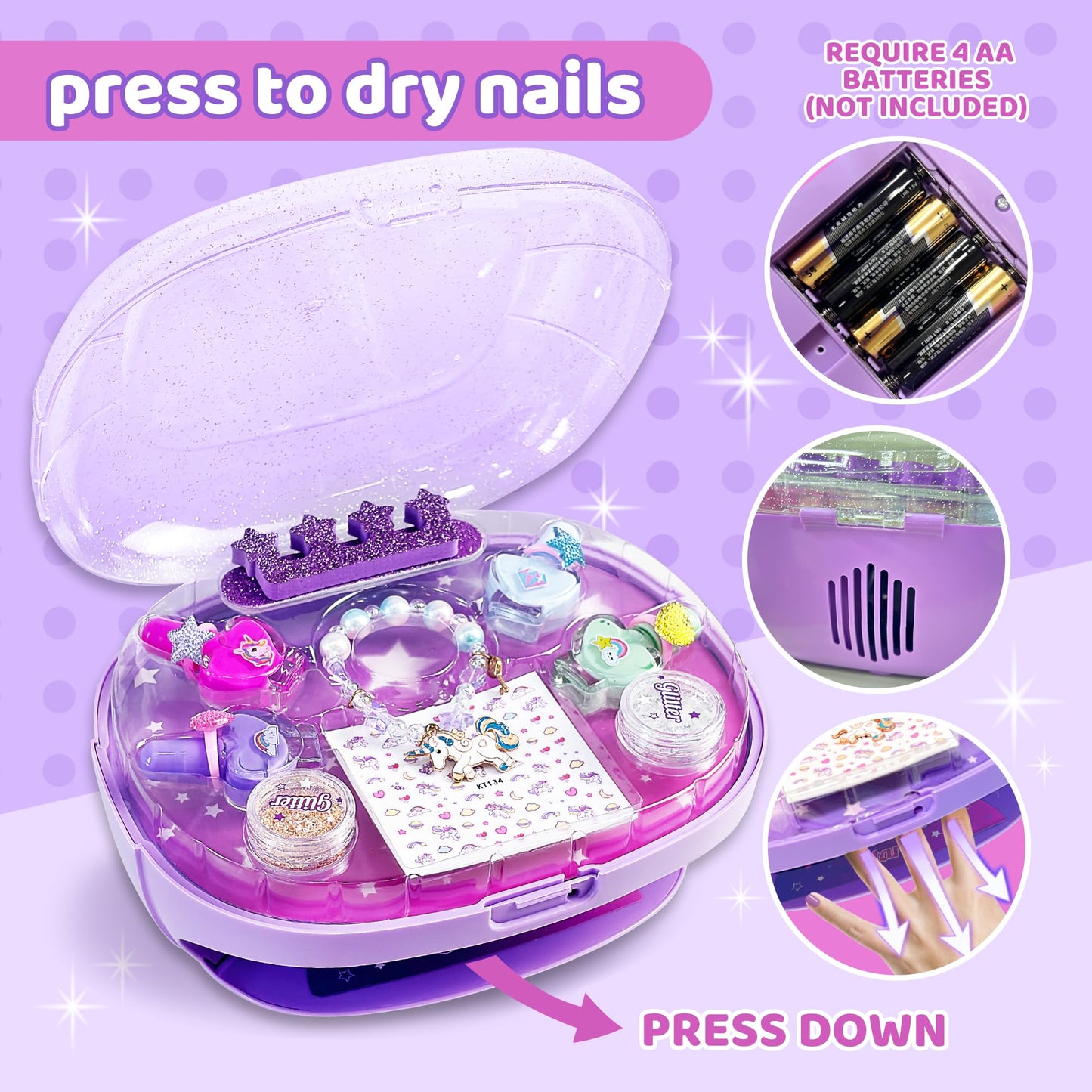 GIRLINK Kids Nail Polish Set for Girls with Dryer, Nail Polish Set, Kids Makeup Sets for Girls 6-12, Children Nail Polish Kit, N