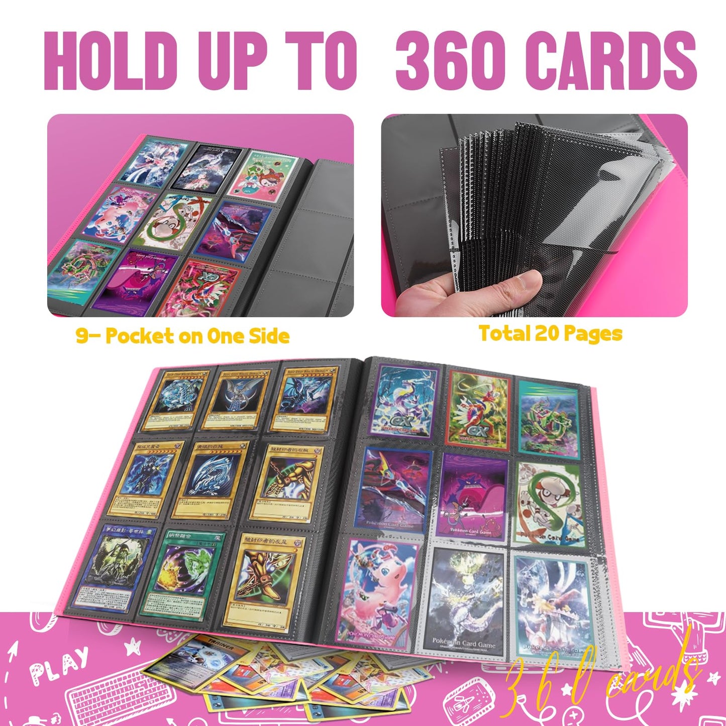 Card Binder 9-Pockets Trading Card Binder 20 Pages  360 Card Capacity Collection Binder  Card Folder for MTG  TCG  Game Cards & Sports Cards (Rose Red)