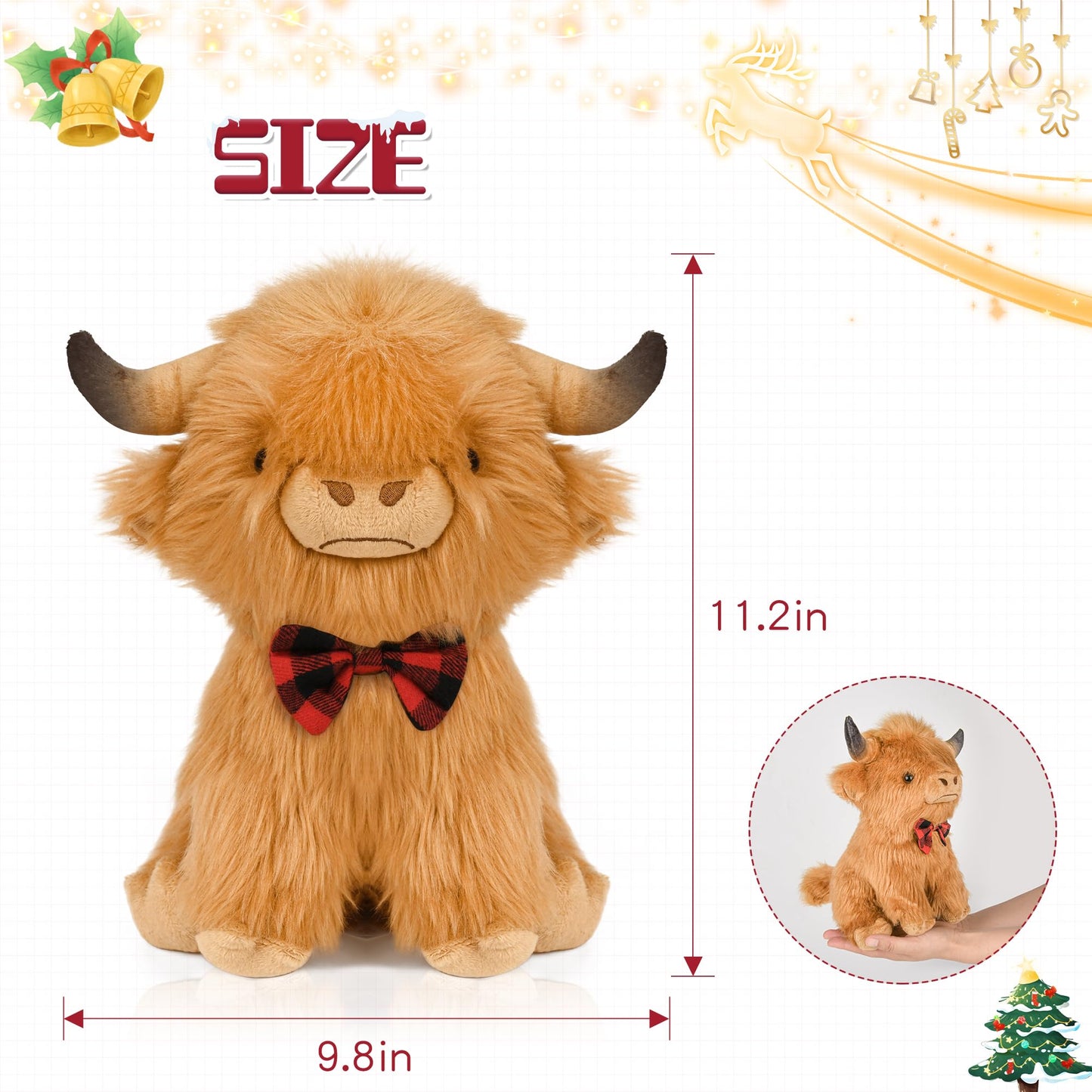 Yzxzm Scottish Highland Cow Stuffed Animal, Christmas Cow Plush Toy, Cute Christmas Stuffed Toys For Kids, 9.8 Inch