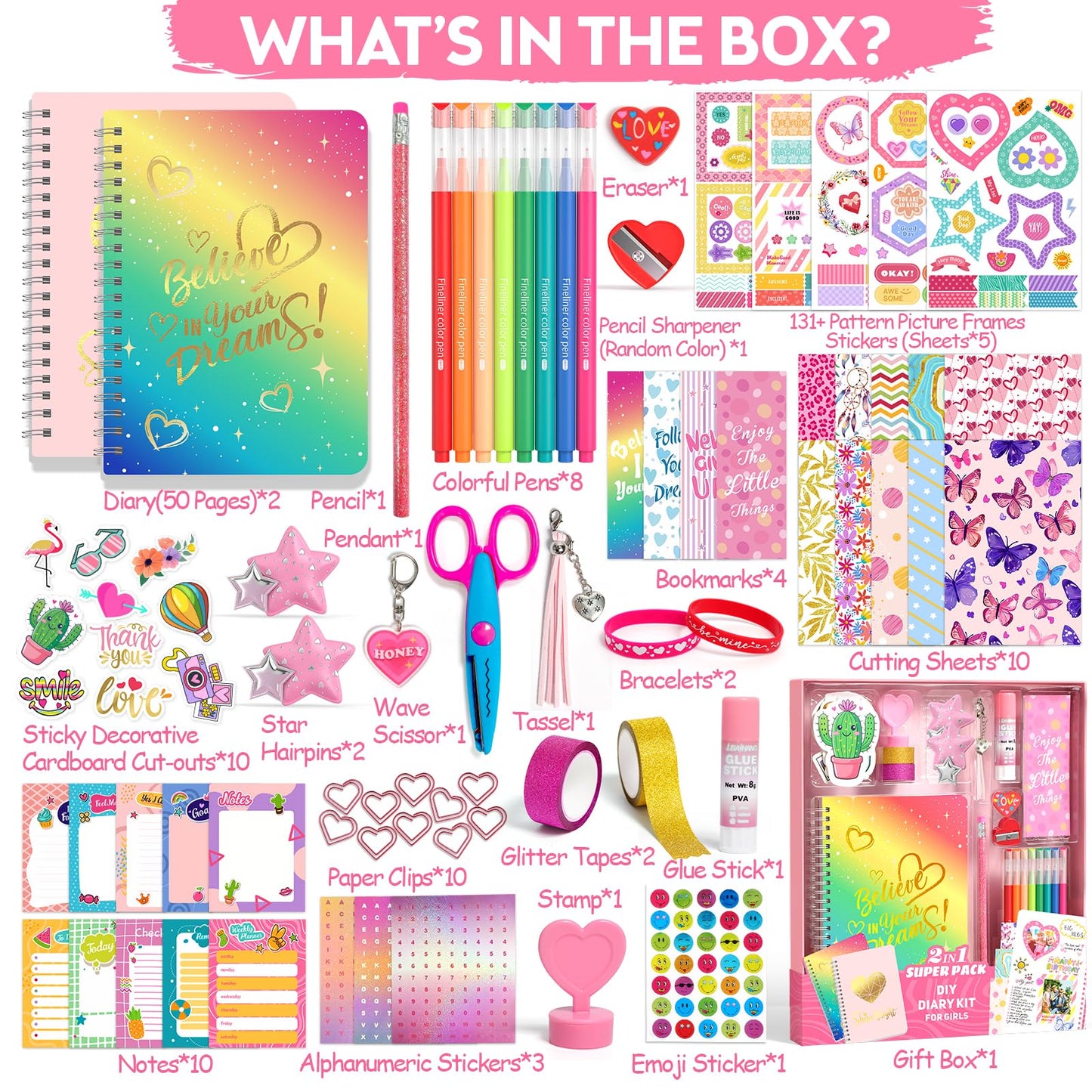 Axirata 2-Pack DIY Journal Kit for Girls, Journal Set for Tween & Teen Girl 6-8-14 Year Old, Scrapbook & Diary Supplies Toy Set,