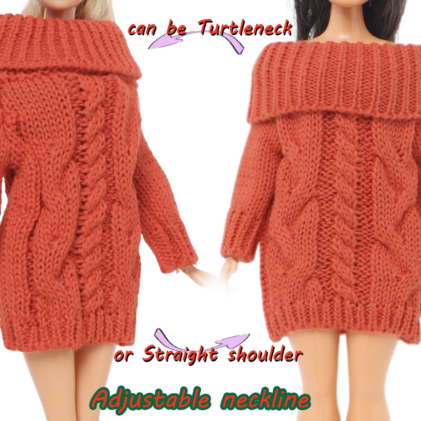 Bjdbus Winter Turtleneck Sweater Clothes For 11.5 Inch Girl Doll Accessories (Red Orange)