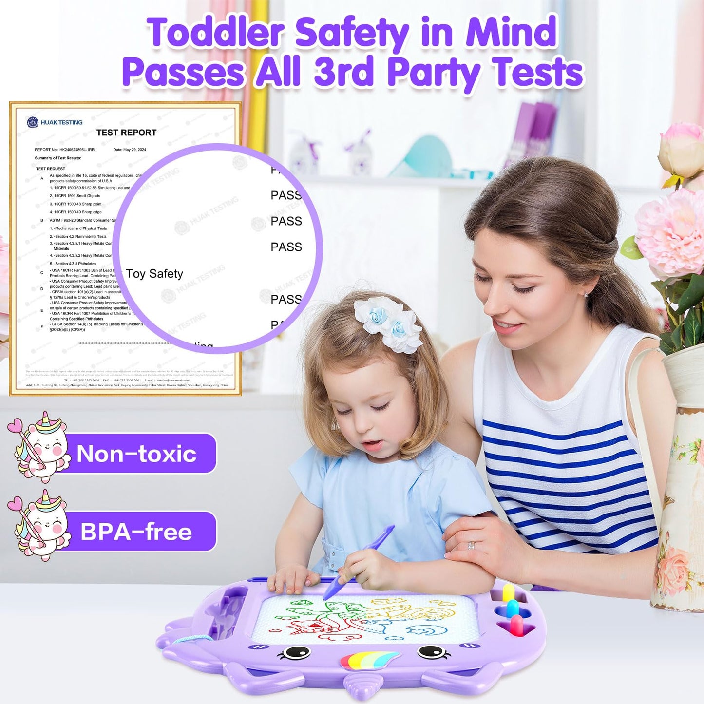 Unicorn Toddler Girl Toys Age 2-3, Magnetic Drawing Board, Portable Magna Kids Doodle Travel Essentials, Mess-Free Etch Sketch,