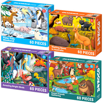 Quokka Puzzles For Kids Ages 4-6 - Set Of 4X60 Jigsaw Puzzles For Toddlers 3-5 - Polar, Birds, Animals Toys For Children 6-8 Yo - Gift Educational Game For Boys & Girls